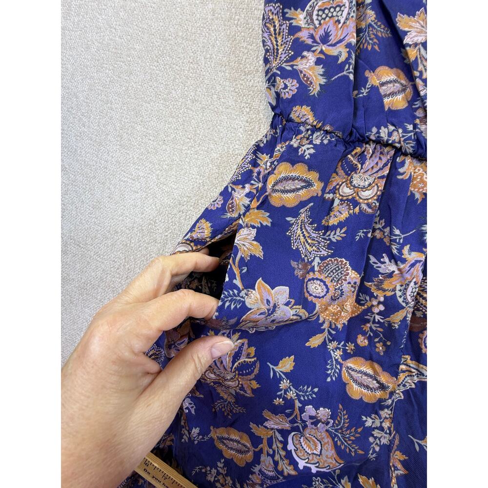 ETT:TWA Womens Small Blue Gold Floral Print Spaghetti Strap Jumpsuit Boho Resort - Picture 5 of 10